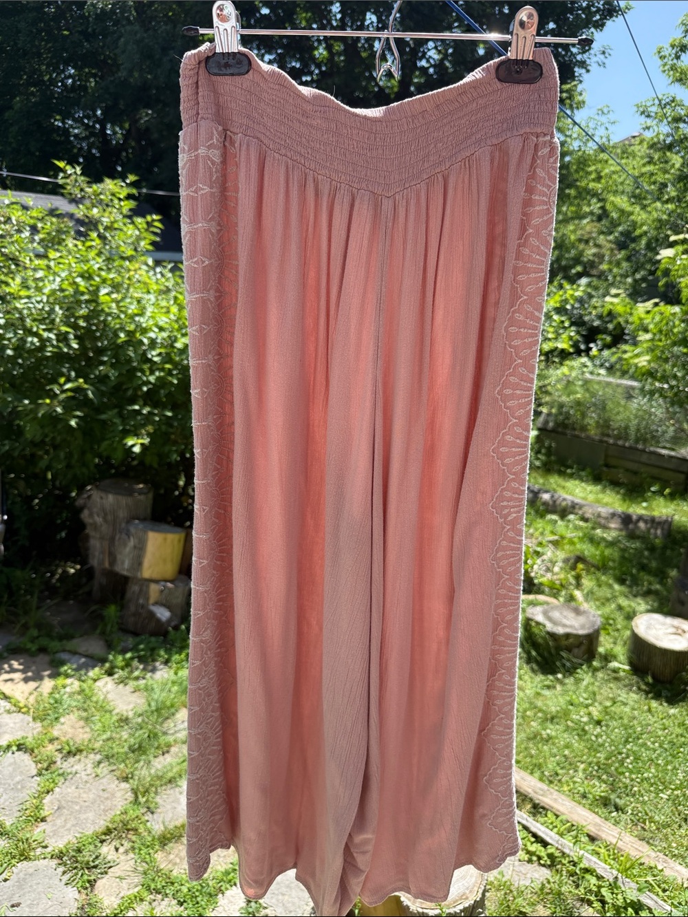 American Eagle Smocked Waist Wide-Leg Pants - Dusty Rose size Small